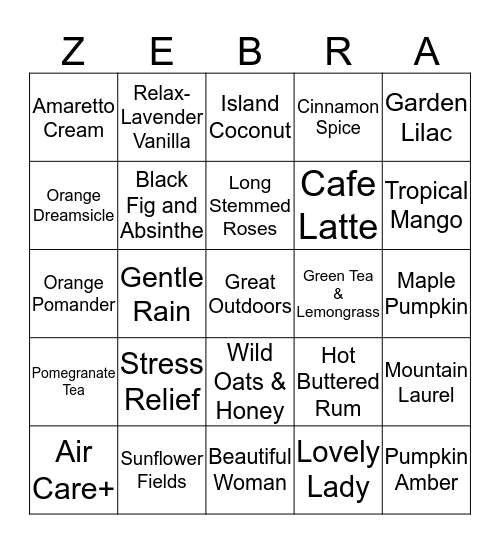 Pink Zebra Scent Bingo!!  Bingo Card