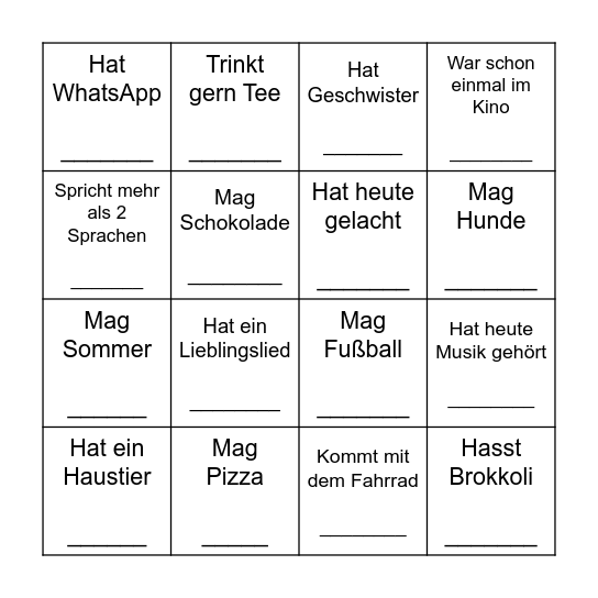 Bingo Alltag Bingo Card