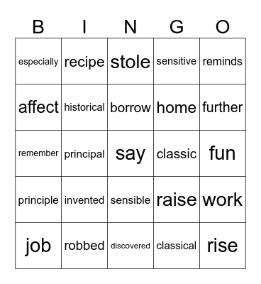 Commonly Confused Words C1 Bingo Card