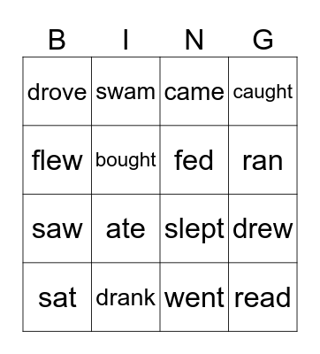 Irregular Verbs Bingo Card