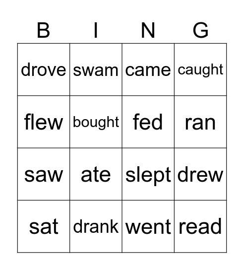 Irregular Verbs Bingo Card