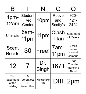 UWO Bingo Card