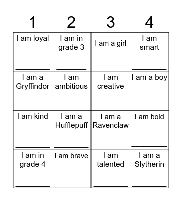 Personality Traits Bingo Card