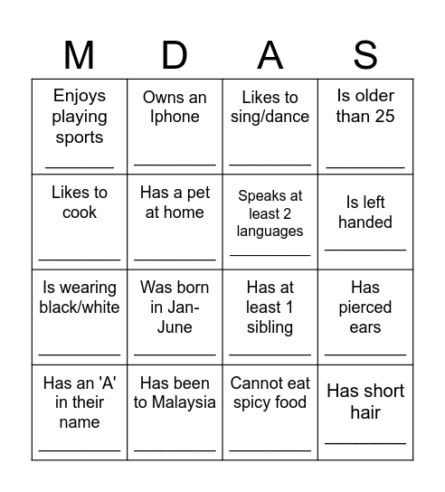 Friendship Bingo! Find a friend who... Bingo Card