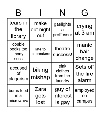 Zara takes on scotland Bingo Card