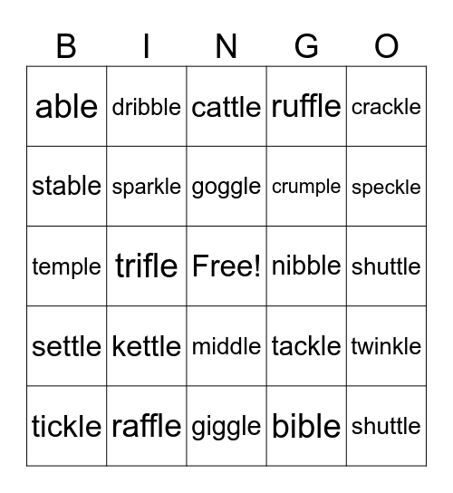 - le Bingo Card