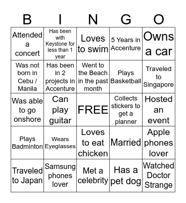 Test 1 Bingo Card