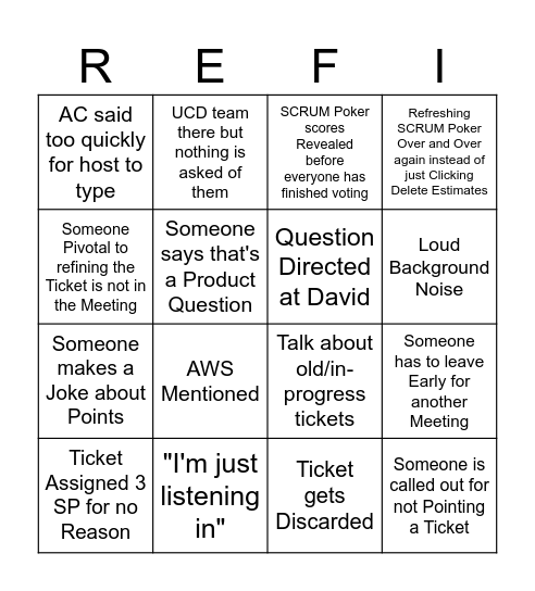 Refinement Bingo Card