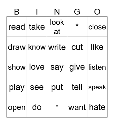 Verbs 1 Bingo Card