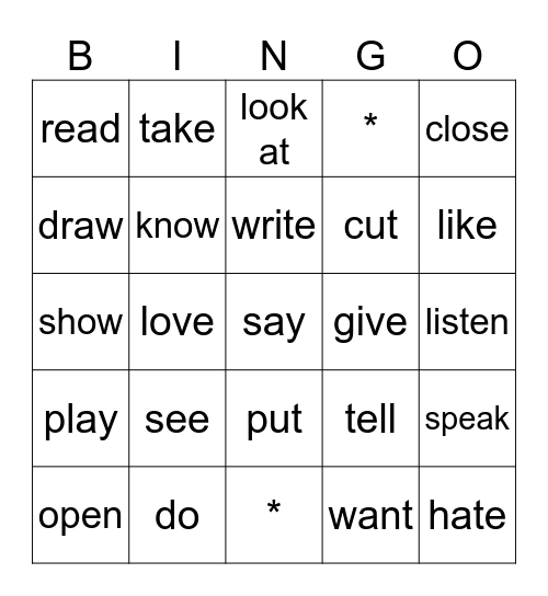 Verbs 1 Bingo Card