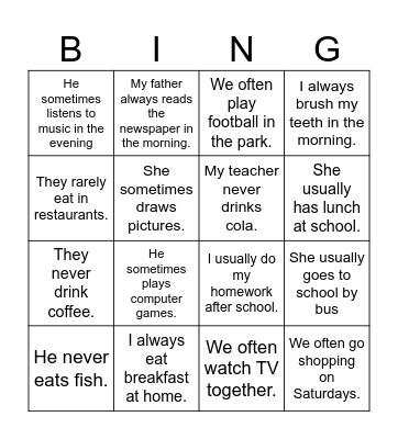 Adverbs of Frequency Bingo Card