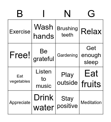 Healthy Habits Bingo Card