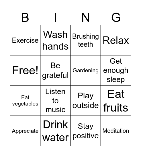 Healthy Habits Bingo Card