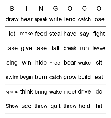 irregular verbs Bingo Card
