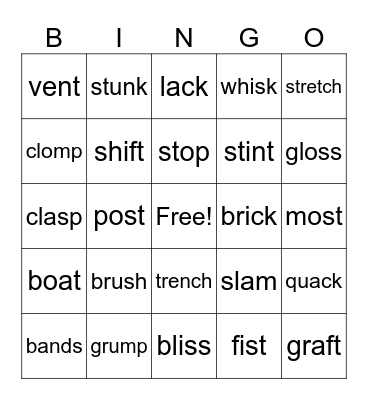 Just Words! Bingo Card