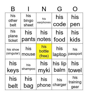ALEX’S LOST THINGS Bingo Card