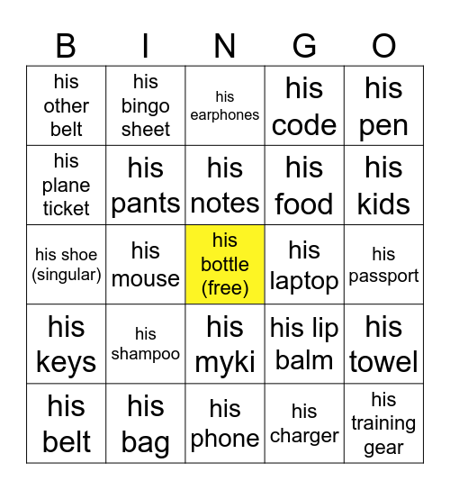 ALEX’S LOST THINGS Bingo Card