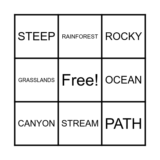 Natural Features Bingo Card