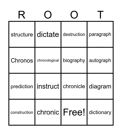 Latin and Greek Roots - Unit 1 Bingo Card