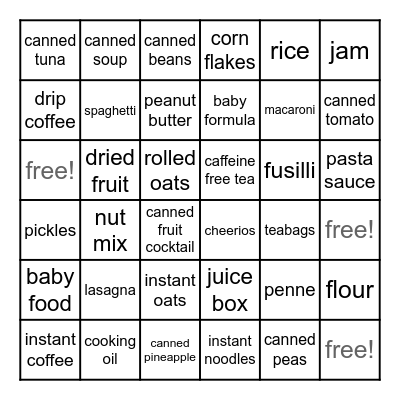 FOOD DRIVE!!! Bingo Card