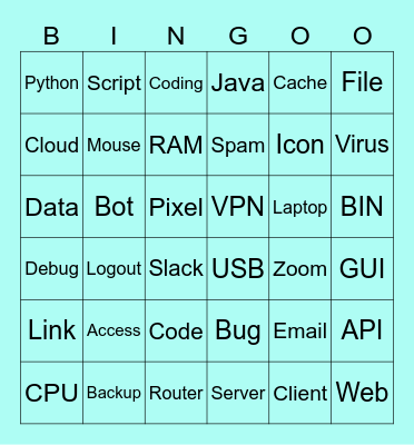Tech Words Bingo Card