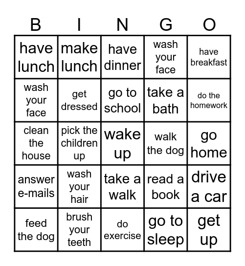 Daily Routine Bingo Card