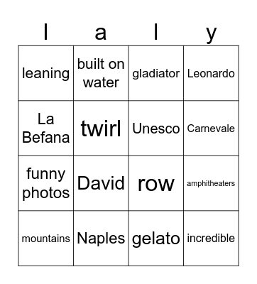Italy Bingo Card