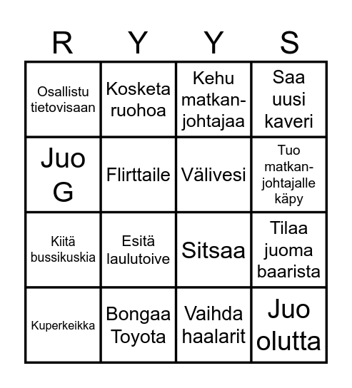 RYYS*METRO Bingo Card