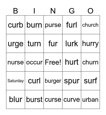 R-Controlled Vowels - Bossy R - UR Bingo Card