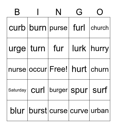 R-Controlled Vowels - Bossy R - UR Bingo Card
