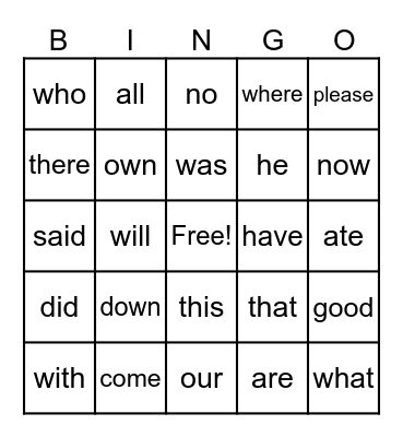 Countdown Heart Words Review Bingo Card