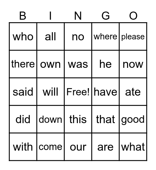 Countdown Heart Words Review Bingo Card