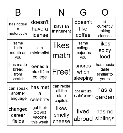 CSD Retreat Human Bingo Card