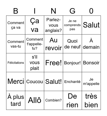 French greetings Bingo Card