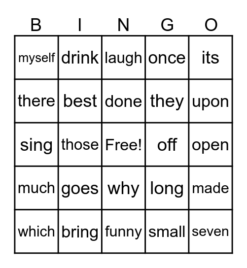 Blast Heart Word Review Bingo Card