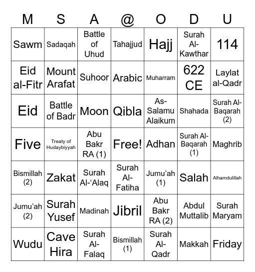 ISLAMIC BINGO! Bingo Card