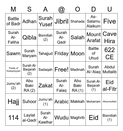 ISLAMIC BINGO! Bingo Card