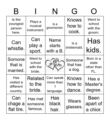 KELLY & CORBIN'S WEDDING SHOWER Bingo Card