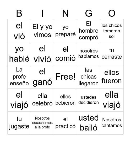 El pasado Bingo Card