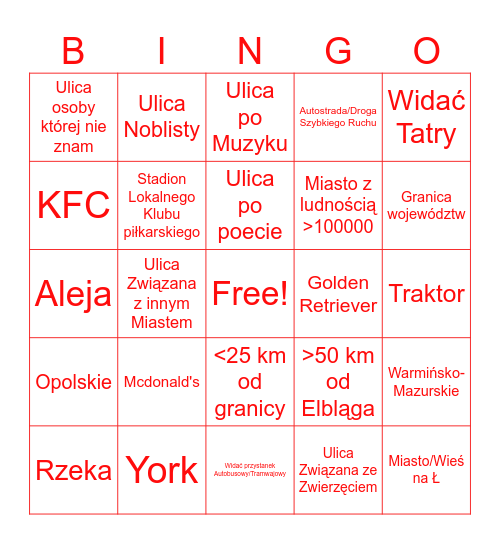 Bingo Google Maps:Polska Bingo Card