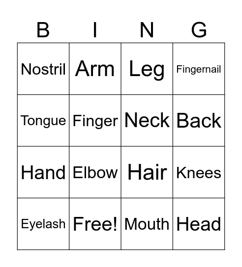 Body Bingo Card