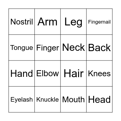 Body Bingo Card