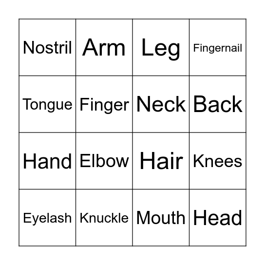 Body Bingo Card