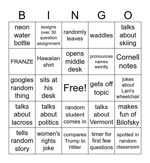 Tilly BIngo Card