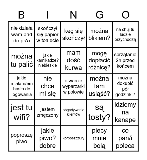 Barmanka Bingo Card