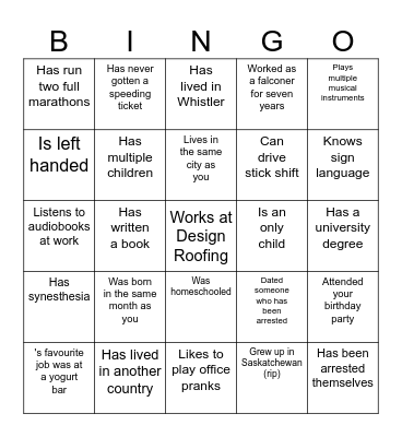 Name a coworker who . . . Bingo Card