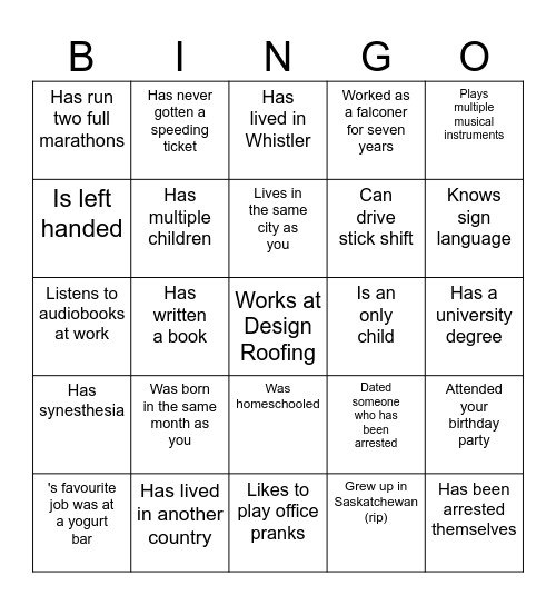 Name a coworker who . . . Bingo Card
