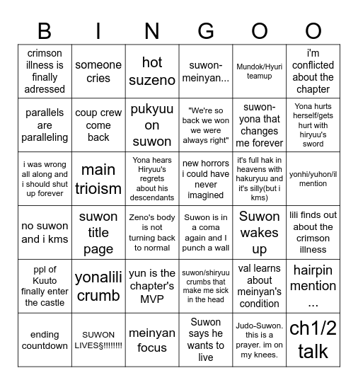 chapter 272 predictions Bingo Card
