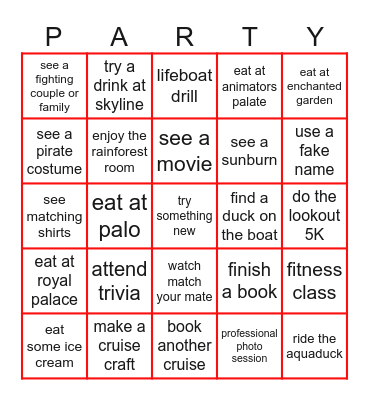 Pier Pressure Ladies Cruise Bingo Card