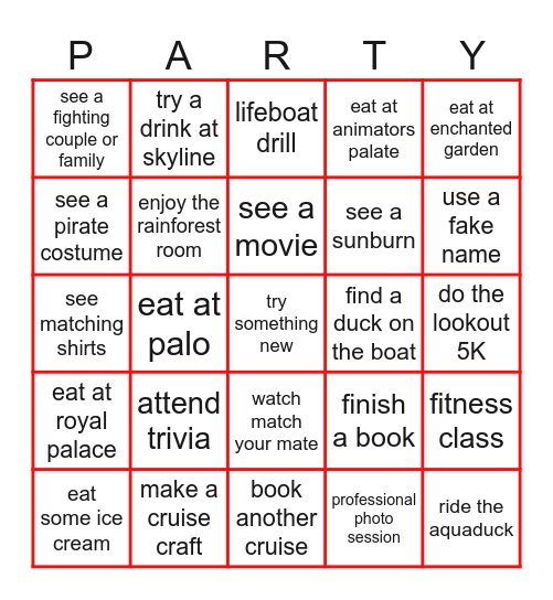Pier Pressure Ladies Cruise Bingo Card